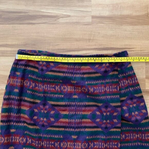Vintage Aztec Tribal Midi Wrap Skirt Wool Blend Large Blanket Skirt Western - Picture 3 of 12